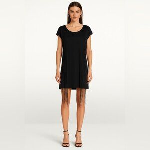 NEW Rudsak black sleeveless drape fringe midi knit pullover crew neck dress S/P